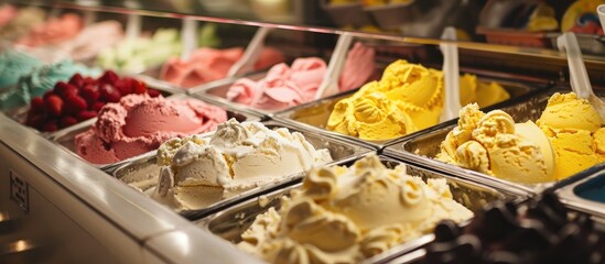 Italian shop serving gelato. - obrazy, fototapety, plakaty