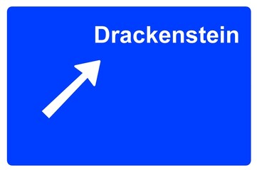 Illustration eines Autobahn-Ausfahrtschildes mit der Beschriftung 