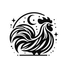 minimalist rooster logo on a white background © Yandika 