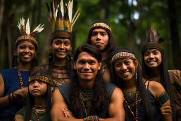 Amazonian Indigenous people with Banana Leaves