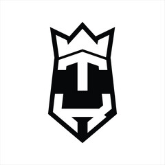 TK Letter Logo monogram hexagon shield shape up and down with crown isolated style design