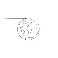 earth globe world map Continuous One line drawing. Earth globe hand drawn insignia. Stock vector illustration 
