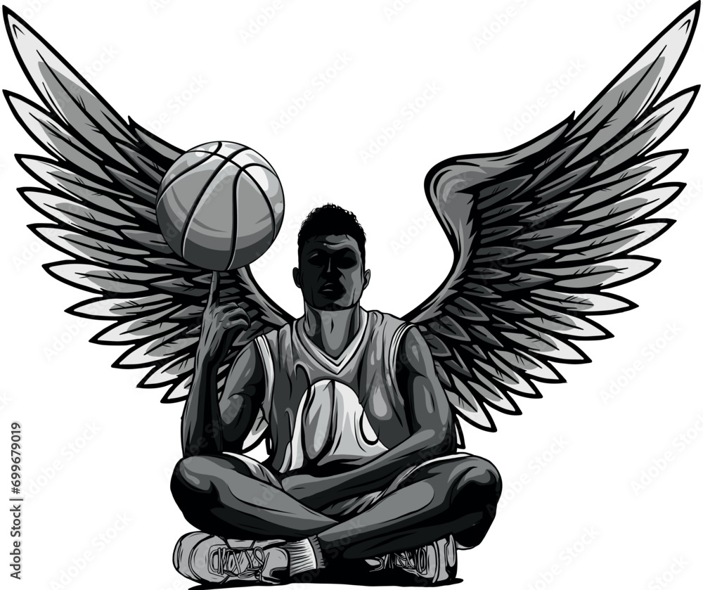 Canvas Prints monochromatic illustration of Basketball player with wings