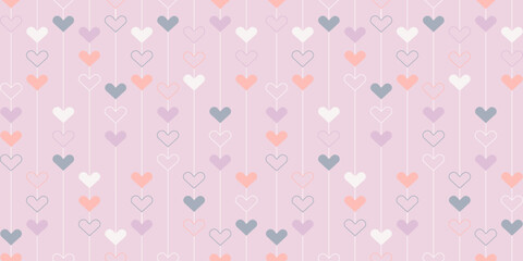 Hand drawn colorful seamless pattern with hearts. Light pink backdrop for wrapping paper, greeting cards, invitation, wedding and Valentines cards