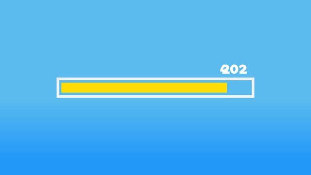 New year loading bar background animation. Animated 2024 loading bar on blue background