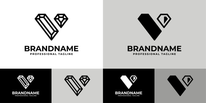 Letter V Diamond Logo Set, suitable for business related to Diamond with V initial