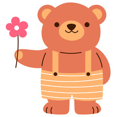 cute brown teddy bear giving flower