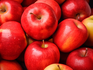 A bunch of fresh red apples in the supermarket close up shot