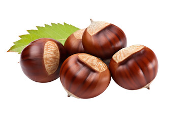 Obraz premium Chestnut nuts on a white isolated background, front view PNG