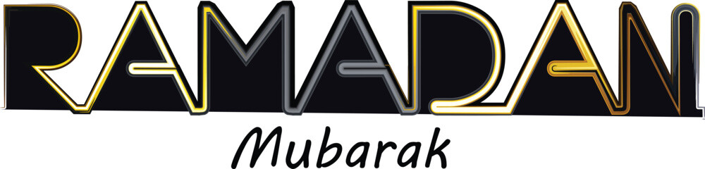 Ramadan Mubarak Font With Illuminated Lanterns Hang And Silhouette Mosque On Islamic Pattern Background