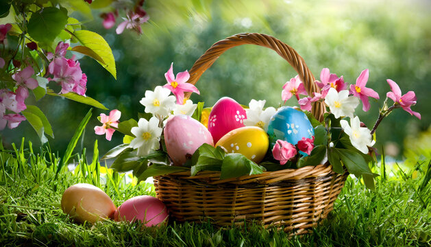 Osterkorb mit bunten Eiern