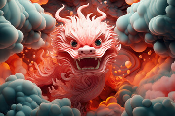 Happy chinese new year 2024 , the glowing dragon zodiac - obrazy, fototapety, plakaty