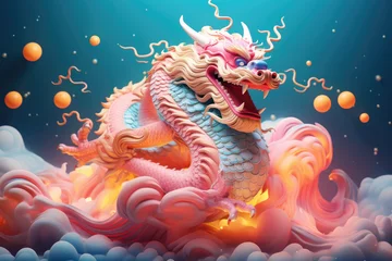 Fotobehang Happy chinese new year 2024 , the glowing dragon zodiac © Kien