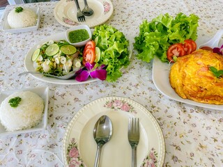 Top of many dishes,Thai food in flat lay concept ** Note: Visible grain at 100%, best at smaller...