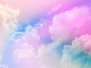 beauty sweet pastel orange green colorful with fluffy clouds on sky. multi color rainbow image....