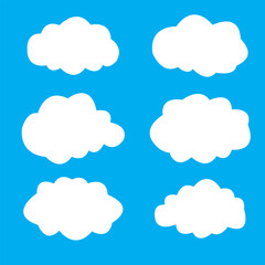 Cloud icons set in flat style isolated on blue background. Cloud symbol for your website, logo, app, ui, poster, flyers, postcards, web banners