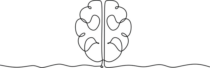 One single line drawing of human brain for memorizing medical clinic logo identity.  - obrazy, fototapety, plakaty