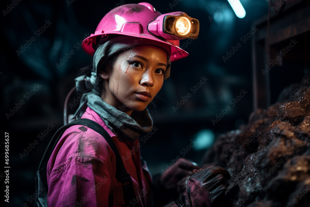 Aufkleber generative ai picture of a hard mining work deep in the earth extracting vital energy resources