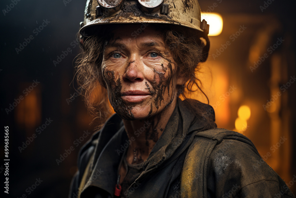 Poster generative ai picture of a hard mining work deep in the earth extracting vital energy resources