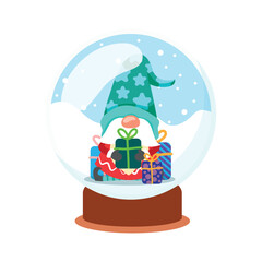 Christmas crystal ball with elf and presents Vector