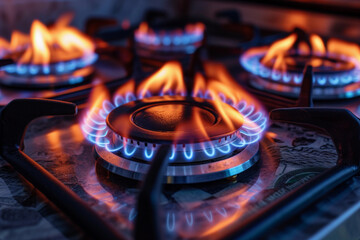 4 gas burners. natural resource consumption concept. sanctions