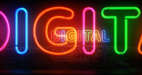 Digital neon light 3d illustration