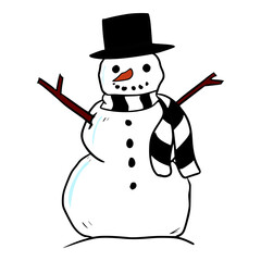 cute Snowman illustration Colored hand drawn 