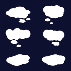  6 set of silhouette cartoon cloud in a flat design. Trendy think bubble cloud design.
