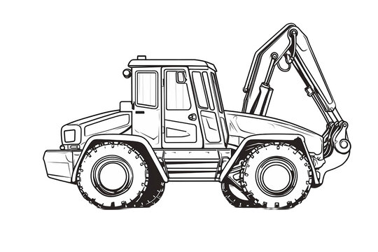 recommend clip art: pickup truck electric vehicle hybrid car luxury sports bike moped dump bus train tram bulldozer excavator crane backhoe motorhome travel van png line art vehicle transportation White bg Generative AI