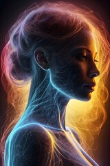 Future Tech: Innovative Futuristic Si-Fi Portrait with Advanced Women's Body Scanning Technology.
Colorful portrait of a woman