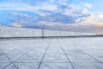 Fototapeta premium Empty brick floor and sky clouds background