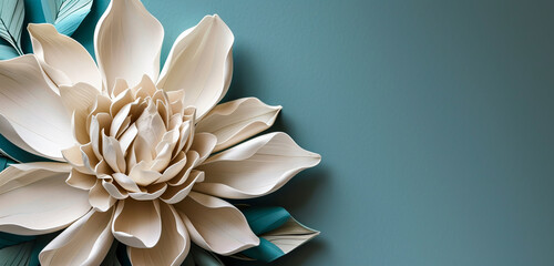 Fototapeta premium A quilling artwork featuring a gardenia, with petals showing a gradient from a pure white to a soft cream color. 