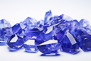 Precious blue sapphire crystals on white background