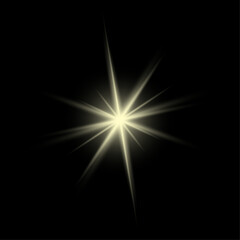 Star on a black transparent background. Sunlight flash effect. A bright flash of pleasant yellow color. Explosion effect.	
