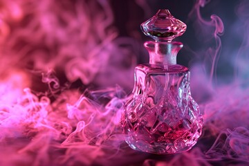 Obraz na płótnie Canvas luxury glass or crystal perfume bottle with smoke waves background