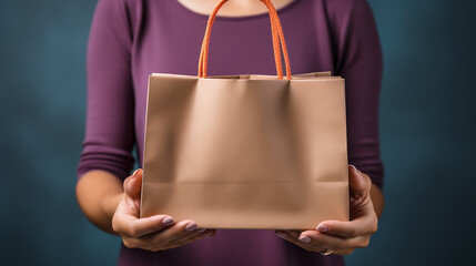 person holding a blank paper bag
