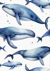 A Watercolor Painting Of Whales And Whales