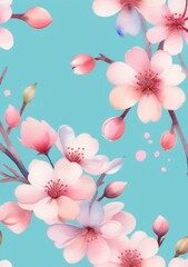 Fototapeta na wymiar A Blue Background With Pink Flowers