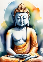 Buddha Statue In Watercolor Style