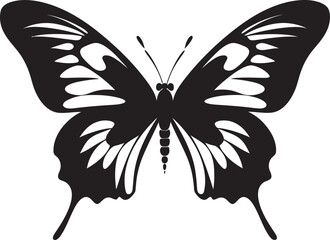 Onyx Opulence Black Butterfly Logo Emblem Shadowed Serenade Vector Butterfly Icon Logo