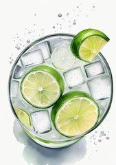 A Glass Of Limeade With Ice And Lime Slices