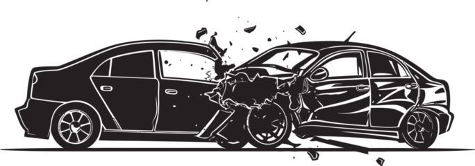 Rolgordijnen zonder boren Auto cartoon Impact Noir Black Car Accident Design Icon Shattered Serenity Vector Car Crash Emblem Design