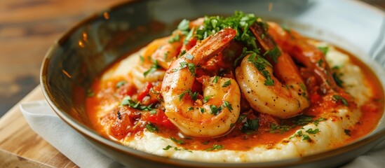 Southern-style hospitality with rich flavors, creamy grits, succulent shrimp, and flavorful broth...