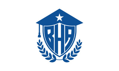 BHA three letter iconic academic logo design vector template. monogram, abstract, school, college, university, graduation cap symbol logo, shield, model, institute, educational, coaching canter, tech