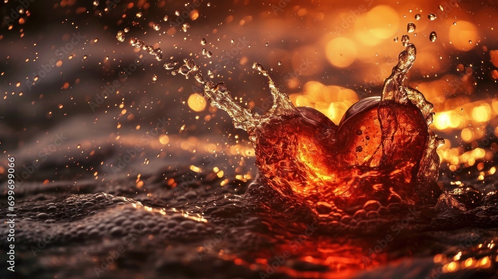 Aufkleber a heart shaped object in the water with a splash of water on the top of it and a bright light in the