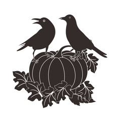 pumpkin with a pair of crows silhouette vector style with transparent background