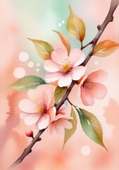 A Branch With Pink Flowers On A Pink Background