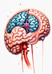 A Drawing Of A Brain With Blood Dripping Down The Side
