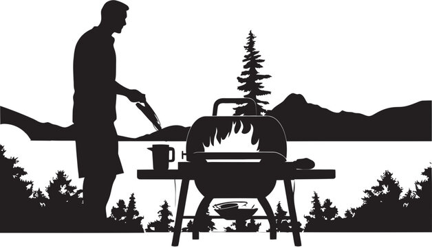 GrillGlyphix Man Grilling Vector Symbol Savory Silhouette Black BBQ Logo in Vector