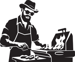 Fire and Flavor Man BBQ Logo Vector Grill Impressions Black Vector Icon Design